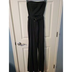 Free People Easy Street Jumpsuit Black Strapless Cutout Belted Wide Leg Size 0
